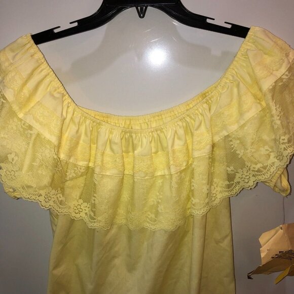 New Vintage Carefree Fashions XS Yellow Ruffle Lace Off The Shoulder Boho Blouse - Picture 4 of 11